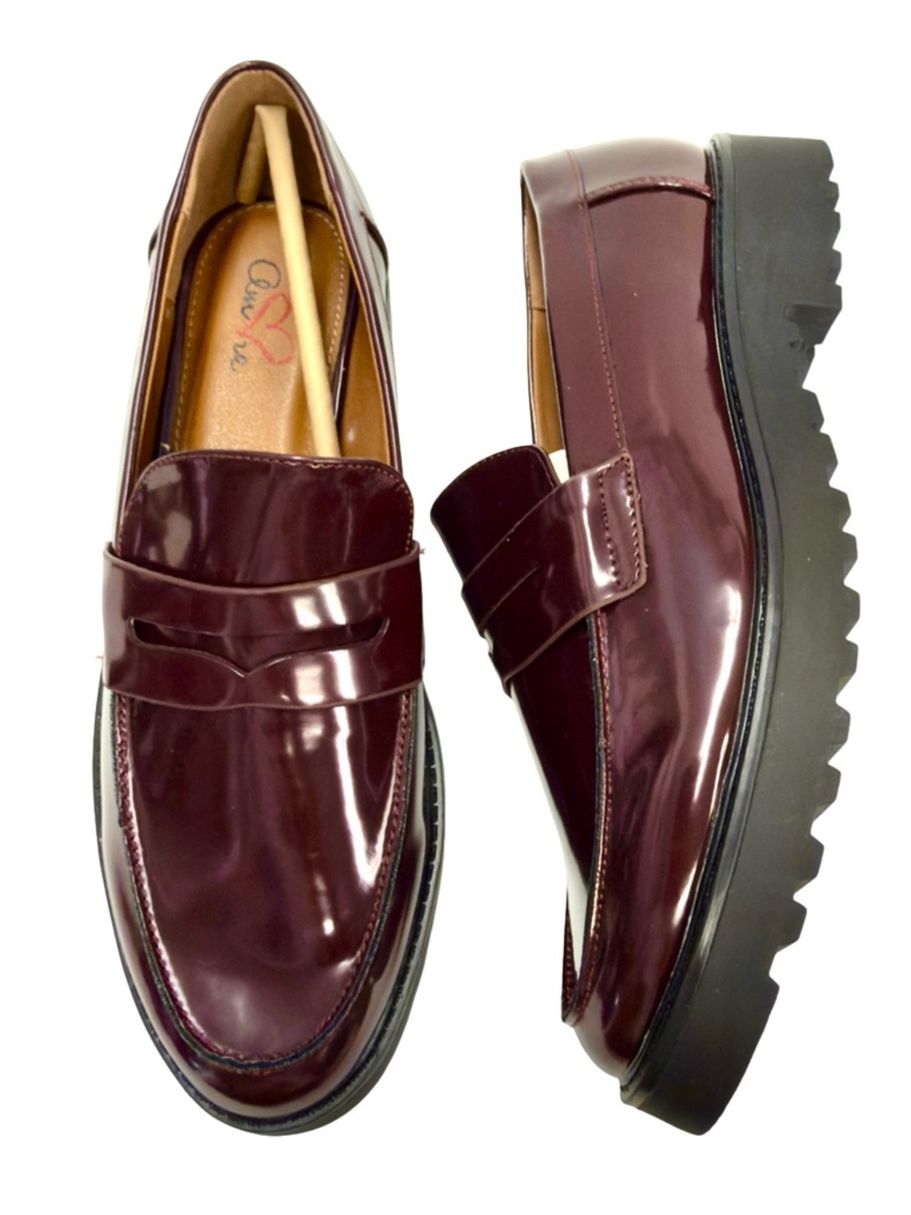 New MIA Amore "Hali" Lug Sole Burgundy Penny Vegan Loafers Size 8.5 - Picture 4 of 13
